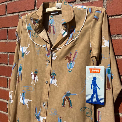 Vtg 70s Levi's Youthwear Cowboy Western Shirt - Sz (y) Large - RARE New With Tag