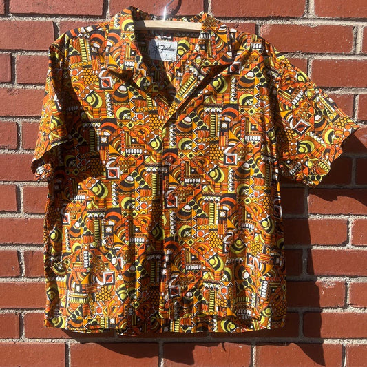 Fairlane Pattern Over Shirt w/ Pockets -Sz Large- Vtg 70s Groovy Style Button Up