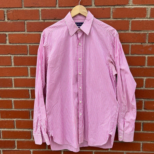 Ralph Lauren Purple Label Stripped Collared Dress Shirt - Sz Large - Designer