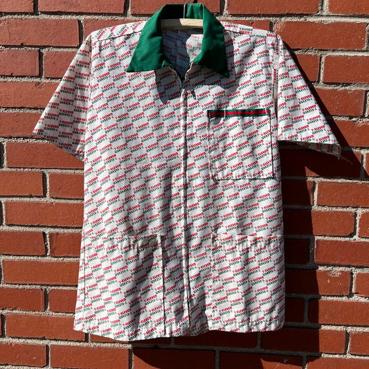 7-Eleven Employee Uniform Zip Up Shirt -Sz Small- Vtg 80s Gucci Style AOP