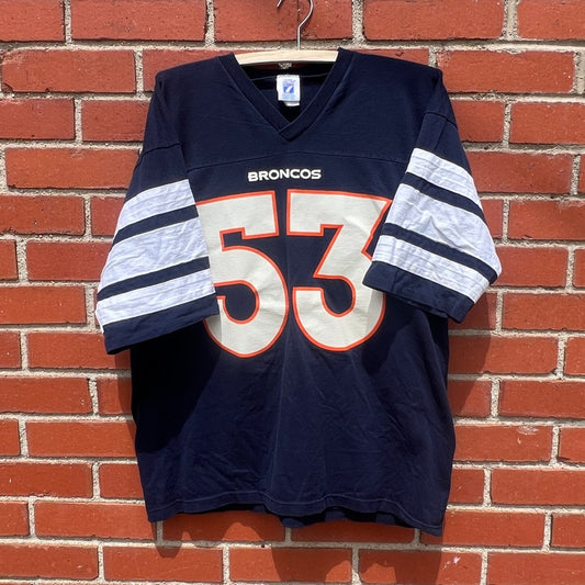 Denver Broncos #53 Bill Romanowski Logo 7 T-Shirt  -Sz L- VTG 90s NFL Football