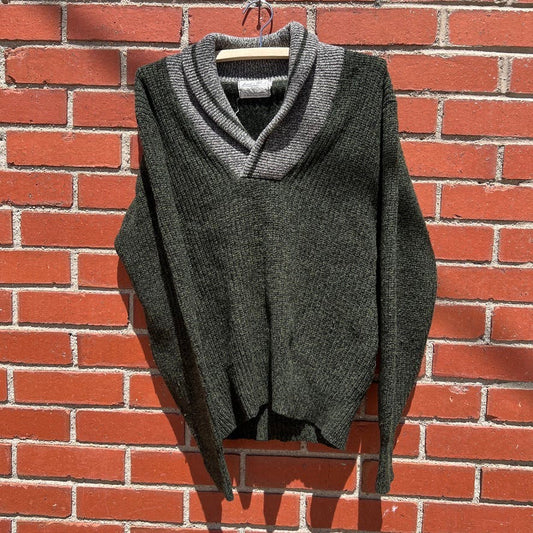 Vtg 60s Barclay Lambs Wools Sweater -Sz Med- Shawl Collar Style