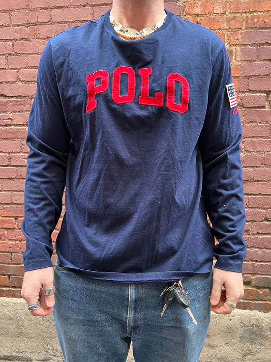 POLO Ralph Lauren “big POLO spell out” long sleeve American Flag -  Size XL - New York City Street style